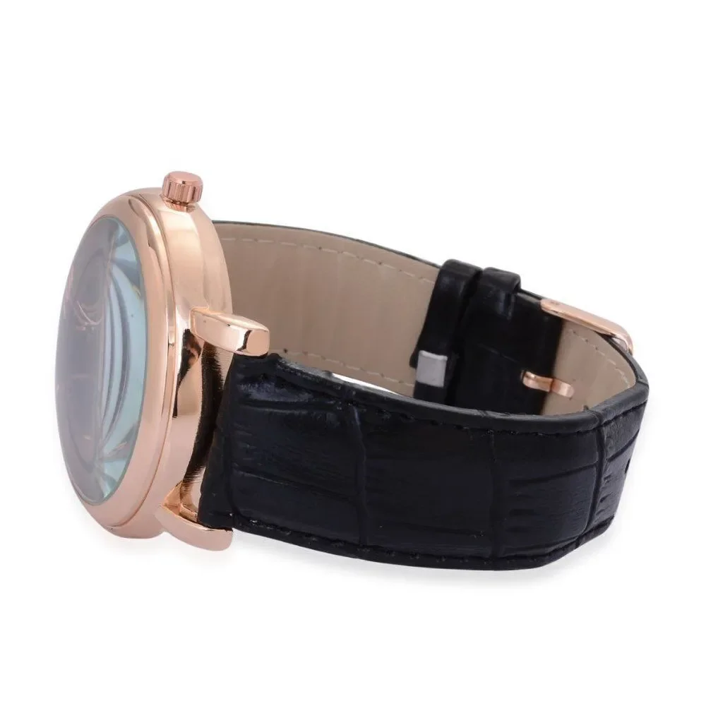 GENOA Miyota Watch in ION Plated RG Black Strap